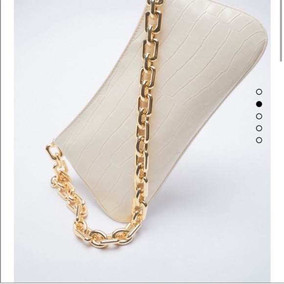 ZARA Elegant Cream Croc-Embossed Bag with Gold Chain - Picture 8 of 8
